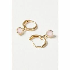 Oliver Bonas Pink Alula Round Quartz Drop Gold Plated Huggie Earrings -Default Template 2 unnamed file 412