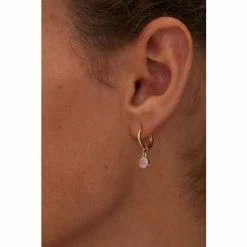 Oliver Bonas Pink Alula Round Quartz Drop Gold Plated Huggie Earrings -Default Template 2 unnamed file 413