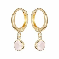 Oliver Bonas Pink Alula Round Quartz Drop Gold Plated Huggie Earrings -Default Template 2 unnamed file 415