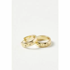 Oliver Bonas Gold Coloured Brass Starry Night Stone Detail Huggie Earrings -Default Template 2 unnamed file 433