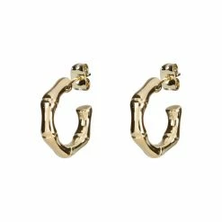 Oliver Bonas Womens Gold Plated Brass Mila Chunky Bamboo Hoop Earrings