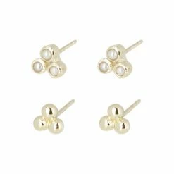 Oliver Bonas Amaya Dot And Pearl Gold Tone White Stud Earrings 2 Pack