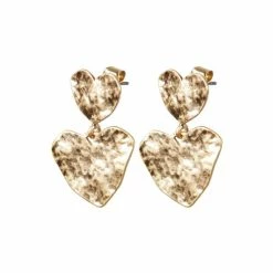 Oliver Bonas Gold Plated Zada Hammered Heart Double Drop Earrings