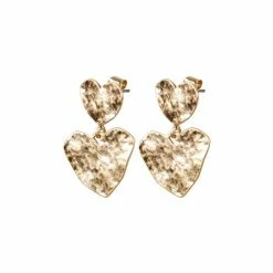 Oliver Bonas Gold Plated Zada Hammered Heart Double Drop Earrings -Default Template 2 unnamed file 467
