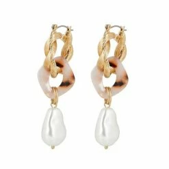 Oliver Bonas Natural Kali Golden And Tort Interlinked Chains And Faux Pearl Drop Hoop Earrings -Default Template 2 unnamed file 474