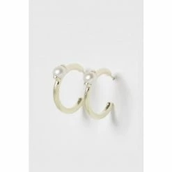 Oliver Bonas Bliss White Pearl Detail Gold Plated Hoop Earrings
