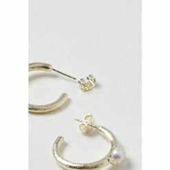 Oliver Bonas Bliss White Pearl Detail Gold Plated Hoop Earrings -Default Template 2 unnamed file 478