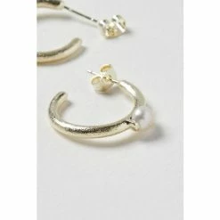 Oliver Bonas Bliss White Pearl Detail Gold Plated Hoop Earrings -Default Template 2 unnamed file 479