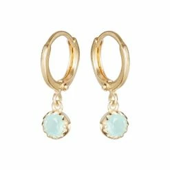 Oliver Bonas Alula Round Blue Chalcedony Drop Gold Plated Huggie Earrings
