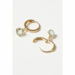Oliver Bonas Alula Round Blue Chalcedony Drop Gold Plated Huggie Earrings -Default Template 2 unnamed file 50