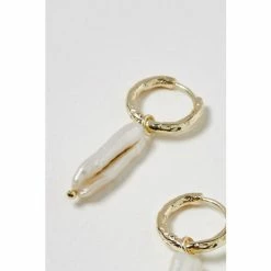 Oliver Bonas Adria White Long Pearl Gold Plated Hoop Earrings -Default Template 2 unnamed file 506