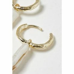 Oliver Bonas Adria White Long Pearl Gold Plated Hoop Earrings -Default Template 2 unnamed file 507