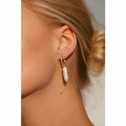 Oliver Bonas Adria White Long Pearl Gold Plated Hoop Earrings -Default Template 2 unnamed file 508