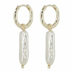Oliver Bonas Adria White Long Pearl Gold Plated Hoop Earrings -Default Template 2 unnamed file 509