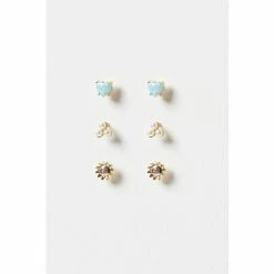 Oliver Bonas Blue Ula Flower Pearl And Heart Gold Plated Stud Earrings Pack Of Three -Default Template 2 unnamed file 512