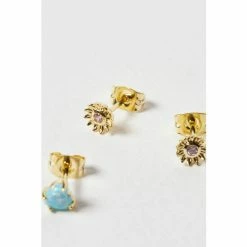 Oliver Bonas Blue Ula Flower Pearl And Heart Gold Plated Stud Earrings Pack Of Three -Default Template 2 unnamed file 513