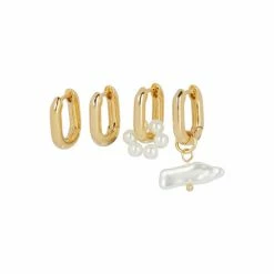 Oliver Bonas Gold Bondi Pearl Mismatched Hoop Earrings Pack Of Four
