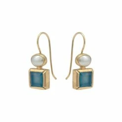 Oliver Bonas Blue Malva Pearl & Stone Drop Earrings