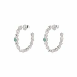 Oliver Bonas Blue Chara Bobble Blue Amazonite Inlay Silver Hoop Earrings