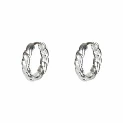 Oliver Bonas Silver Tone Cisco Twisted Huggie Earrings