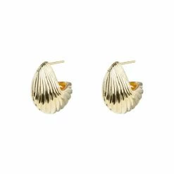 Oliver Bonas Montane Fortune Cookie Gold Plated Engraved Hoop Earrings