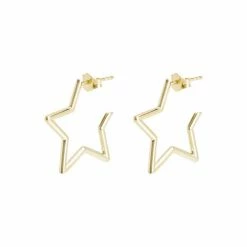 Oliver Bonas Star Outline Medium Gold Plate Brass Hoops