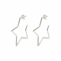 Oliver Bonas Silver Tone Star Outline Large Hoop Earrings
