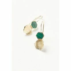 Oliver Bonas Maceo Hexagon Stone Drop Gold Plate Earrings