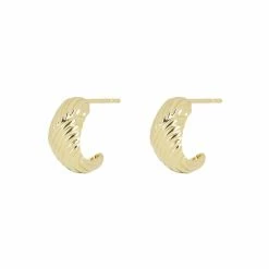 Oliver Bonas Kona Ribbed Texture Statement Gold Plated Hoop Earrings