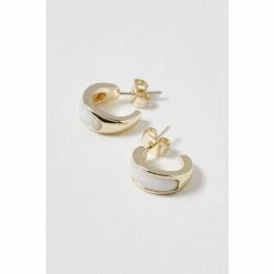 Oliver Bonas Oriana Mother Of Pearl Inlay White Hoop Earrings