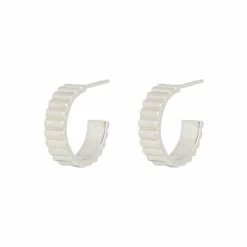 Oliver Bonas Aleena Ribbed Texture Statement Silver Plated Hoop Earrings
