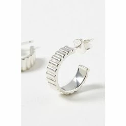 Oliver Bonas Aleena Ribbed Texture Statement Silver Plated Hoop Earrings -Default Template 2 unnamed file 637
