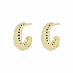 Oliver Bonas Lucia Twist Curve Engraved Gold Plated Hoop Earrings
