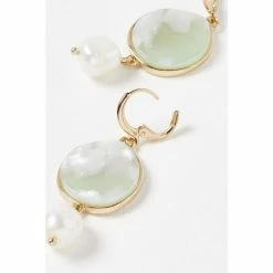 Oliver Bonas Natural Sadie Disc And Pearl Drop Huggie Hoop Earrings -Default Template 2 unnamed file 669
