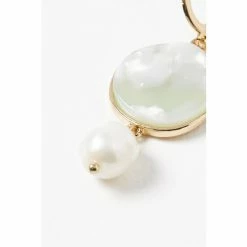 Oliver Bonas Natural Sadie Disc And Pearl Drop Huggie Hoop Earrings -Default Template 2 unnamed file 670