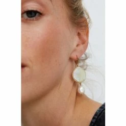 Oliver Bonas Natural Sadie Disc And Pearl Drop Huggie Hoop Earrings -Default Template 2 unnamed file 671