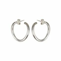 Oliver Bonas Silver Plated Megumi Circle Loop Silver Hoop Earrings