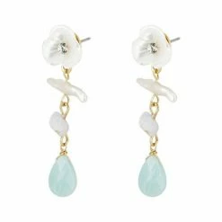 Oliver Bonas Natural Brea Flower Pearl And Stone Drop Stud Earrings -Default Template 2 unnamed file 687