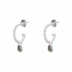 Oliver Bonas Natural Blythe Pebble Charm Paua Shell Silver Coloured Hoop Earrings