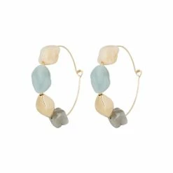 Oliver Bonas Keiko Multi Stones On Wire Hoop Earrings