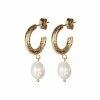 Oliver Bonas Gold Tone Thea Faux Pearl Drop Textured Hoop Earrings -Default Template 2 unnamed file 752