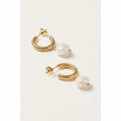 Oliver Bonas Gold Tone Thea Faux Pearl Drop Textured Hoop Earrings -Default Template 2 unnamed file 754