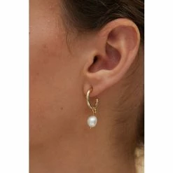 Oliver Bonas Gold Tone Thea Faux Pearl Drop Textured Hoop Earrings -Default Template 2 unnamed file 755