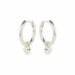 Oliver Bonas Silver Tone Heart Charm Huggie Earrings