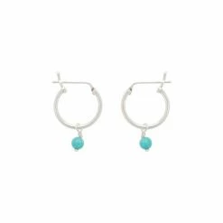 Oliver Bonas Sterling Silver Nou Hoop & Sphere Turquoise Earrings