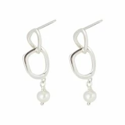 Oliver Bonas Silver Caspian Linked Shape Silver Tone Drop Earrings
