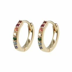 Oliver Bonas Rainbow Stone Inlay Gold Plated Brass Huggie Earrings