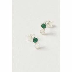 Oliver Bonas Briar Disc And Green Malachite Inlay Dot Sterling Silver Earrings