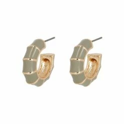 Oliver Bonas Grey Bamboo Enamel Mini Hoop Earrings