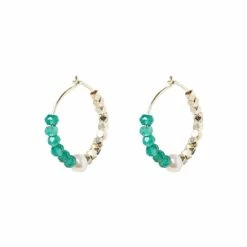 Oliver Bonas Green Geila Beaded Wire Pearl Gold Plated Hoop Earrings -Default Template 2 unnamed file 879
